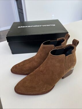 Alexander Wang kori brown suede ankle boots pointed toe booties cut out heels 37